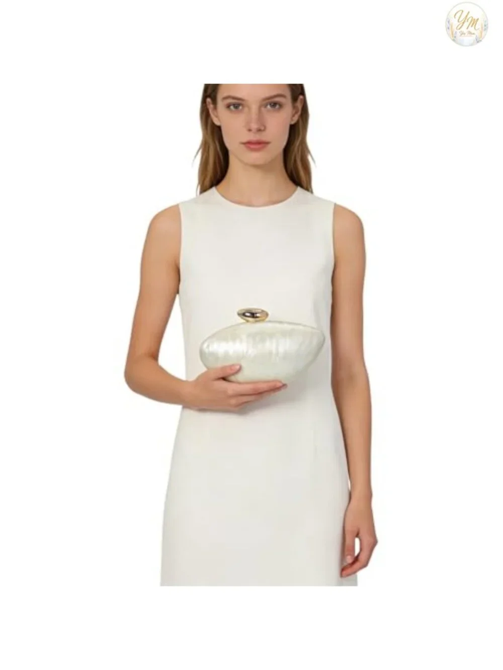 Pearlescent Shell Acrylic Clutch Bag with Metal Clasp